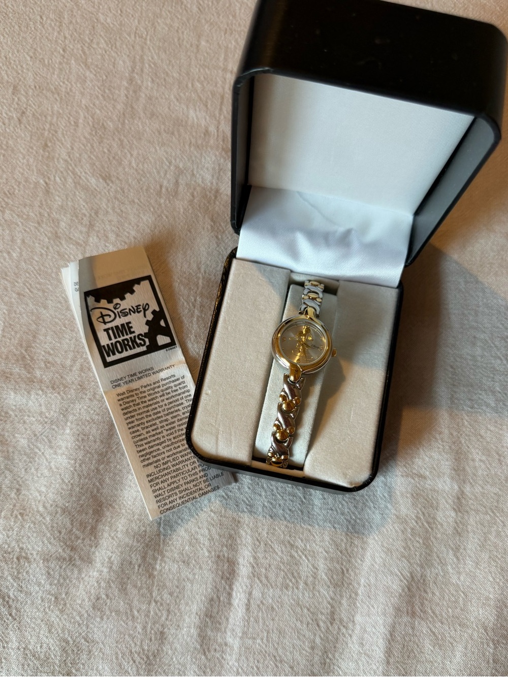 Disney Time Works Gold Tone Character Watch Working w/ Box